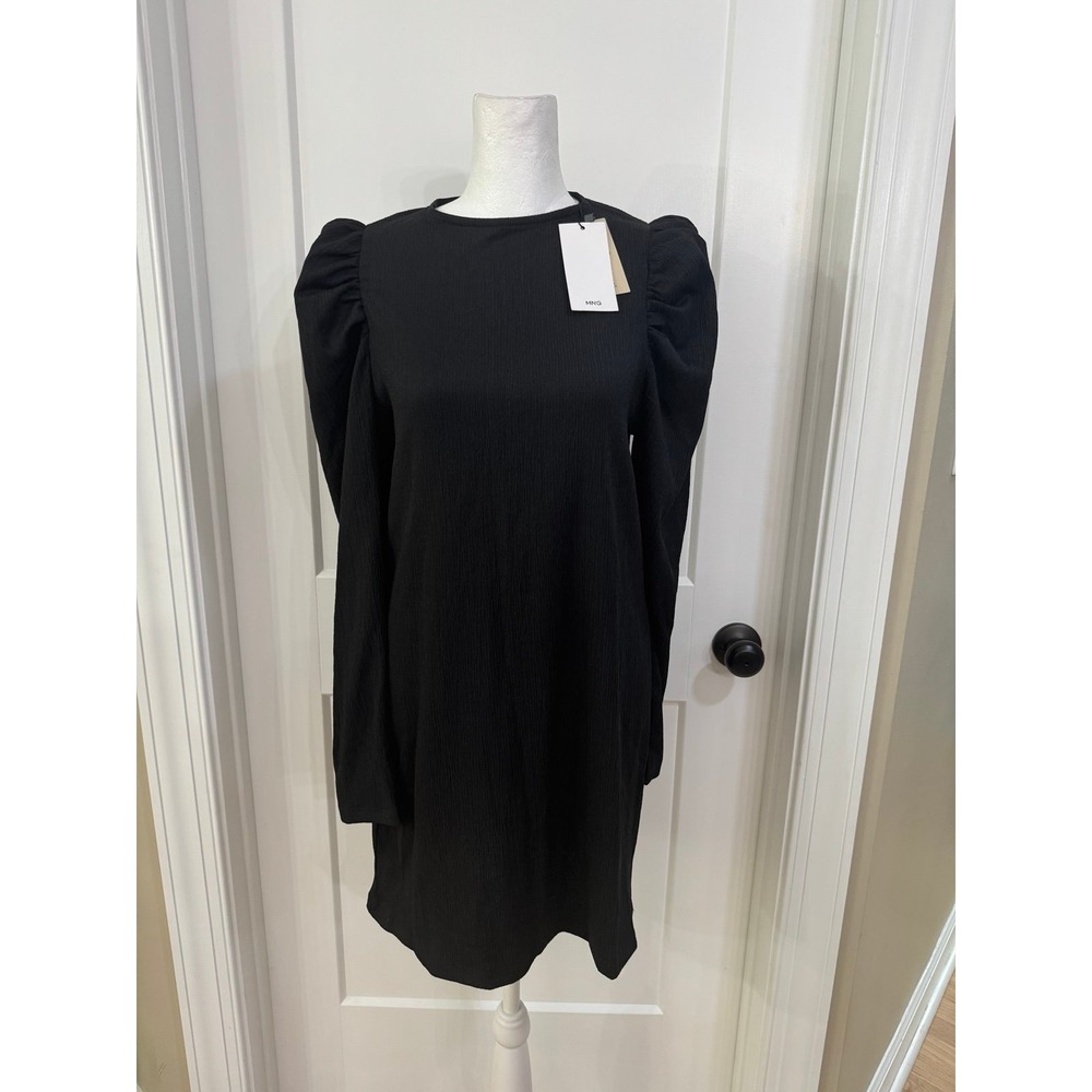 Mango Black Mini Dress Puff‎ Long Sleeve New With Tags Size M